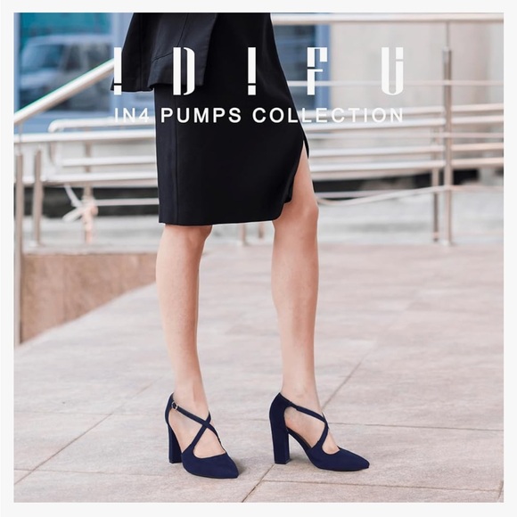 NWOT Chunky HERLS IDIFU 4in Chunky High Heels Pumps Closed Toe Block Strappy - Picture 11 of 15